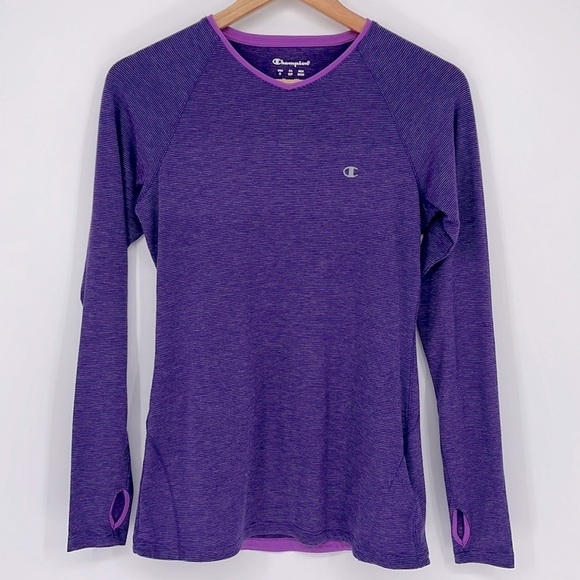 Champion Purple V-Neck Long Sleeve Shirt Size Small - Picture 1 of 8